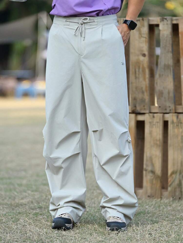 Apricot Pleated Outdoor Casual Pants For Men, Spring Summer