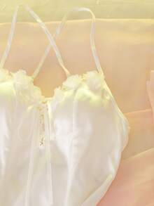 DelicateAllure Women's Elegant Solid Color 3D Floral Decor Camisole Nightgown - White - View 8