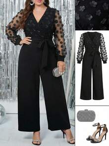 Ellevyn Bộ áo liền quần dài tay cổ chữ V thắt eo thời trang thanh lịch dành cho nữ cỡ lớn - Nhiều màu - Xem 10