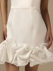 COSMINA Women's White Mini Satin Halter Neck Dress, Bubble Hem Mini Dress, Solid Color Halter Neck Casual Dress For Party, Holiday, Birthday, Wedding Guest,Summer Dresses For Women - White - View 6