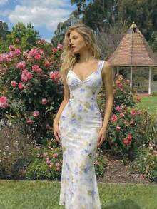 SHEIN MOD 女士彩色花卉露背蝴蝶结连衣裙 - 彩色 - 查看 5