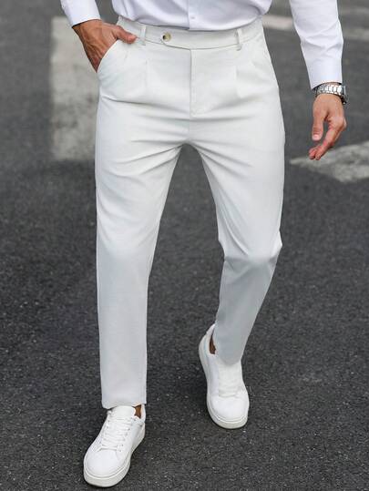 Manfinity Bizformal Pantaloni casual da uomo a gamba dritta con tasche, color albicocca