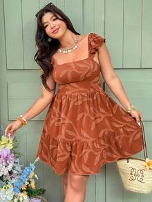 Vionelle 大码女式提花度假系带蝴蝶结腰部装饰短裙 - 珊瑚橙 - 查看 7