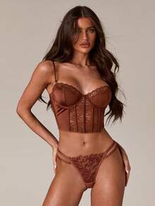 SHEIN BAE Wireless Bra, Fashionable For Summer Brown Lace Bra Top Bras For Women Lace - Brown - View 7