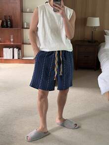 DAZY 男士白色背心短裤睡衣套装，夏季 - 彩色 - 查看 4