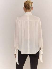 MUSERA Funnel Neck Drapey Woven Blouse Winter Autumn Cosy Cute Casual Night Out Date Night New Year Party - Cream - View 2
