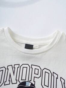MONOPOLY X SHEIN 男婴休闲卡通字母印花T恤短裤套装，夏季 - 白色 - 查看 3