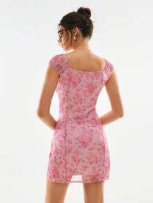 Poéselle 女士印花系带法式粉色连衣裙 - 粉色 - 查看 2