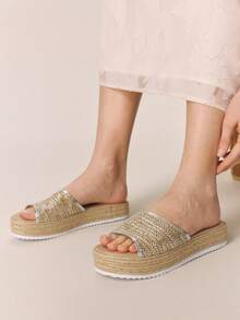 Giày sandal đế xuồng Styleloop dành cho nữ, màu trơn, chất liệu vải dệt, kiểu dáng thường ngày, đế dày, quai ngang mắt cá chân, phong cách Bohemian cổ điển, kiểu phương Tây, thích hợp cho các lễ hội âm nhạc, tiệc tùng, kỳ nghỉ, và du lịch. - Nhiều màu - Xem 5