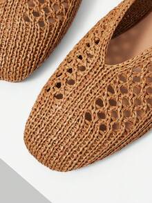 MOTF WOMEN HOLLOW OUT SQUARE TOE FLATS - Brown - View 4