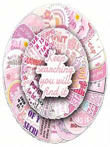 50Pcs/Pack Pink Inspirational English Quotes Graffiti Stickers, Waterproof Self-Adhesive DIY Decorative Decals For Luggage, Phone Cases, Notebooks, Helmets, Skateboards, Strong Adhesion, Perfect For Festivals & Birthdays - multicolor - View 3