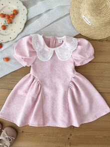 LMoss Kids 女婴褶皱领花瓣袖可爱连衣裙 - 彩色 - 查看 5
