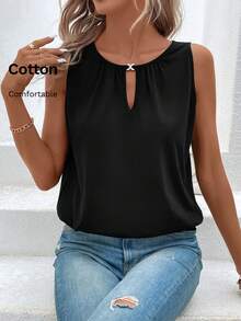 EMERY ROSE Keyhole Neckline Tank Top - Black - View 2