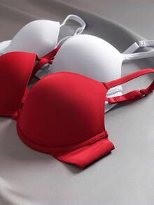 EmpressEnvy Solid Color Minimalist Steel Hoop Bra Bra Packpush Up Braspush Up Bra Two Set 2 Pcs - Multicolor - View 3