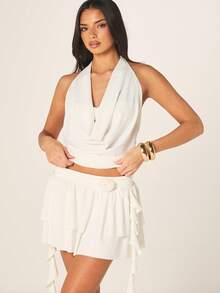 MISSGUIDED 女士白色高领无袖吊带上衣，深V领口和露背镂空设计，适合夏季派对场合 - 白色 - 查看 5