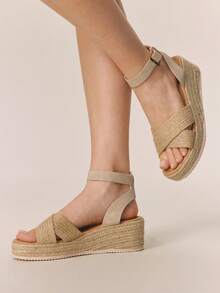 Styleloop Women's Fashionable Versatile Buckle Design Thick Sole Wedge Sandals For Daily Wear - Khaki - View 2