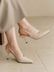 Women's Pointed Toe Kitten Heel Slip-On Sandals - Khaki - View 2