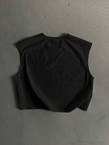 StoneGrade 复古做旧88图案印花宽松无袖男士背心，黑色，休闲街头风必备单品，适合约会、派对、送给男友的礼物 - 黑色 - 查看 3