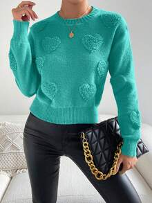 Chiquease Áo len dệt kim hình trái tim, áo tay dài, áo chui đầu, áo len mùa thu đông. - Màu xanh bạc hà - Xem 3