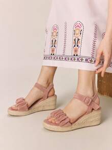Styleloop Women Shoes Apricot Hollow Hemp Rope Straw Shoes Pointed Toe Heel Platform Strap Sandals, Bohemian Vacation Atmosphere, Summer Wear, A Must For Travel - Baby Pink - View 6