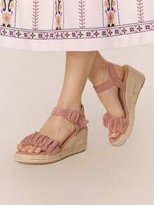 Styleloop Women Shoes Apricot Hollow Hemp Rope Straw Shoes Pointed Toe Heel Platform Strap Sandals, Bohemian Vacation Atmosphere, Summer Wear, A Must For Travel - Baby Pink - View 4