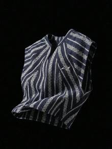 NEON BLANC 男士夏季休闲刺绣细节宽松V领背心 - 藏蓝色 - 查看 2