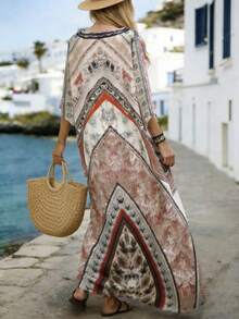 Balvessa Vestido largo y holgado con estampado, estilo de vacaciones para mujer - Multicolor - Ver 2