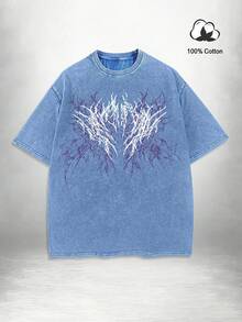 Manfinity EMRG Men's Angel Wings & Skull Graphic Print Street Style 100% Cotton Crew Neck Short Sleeve T-Shirt - Blue - View 2