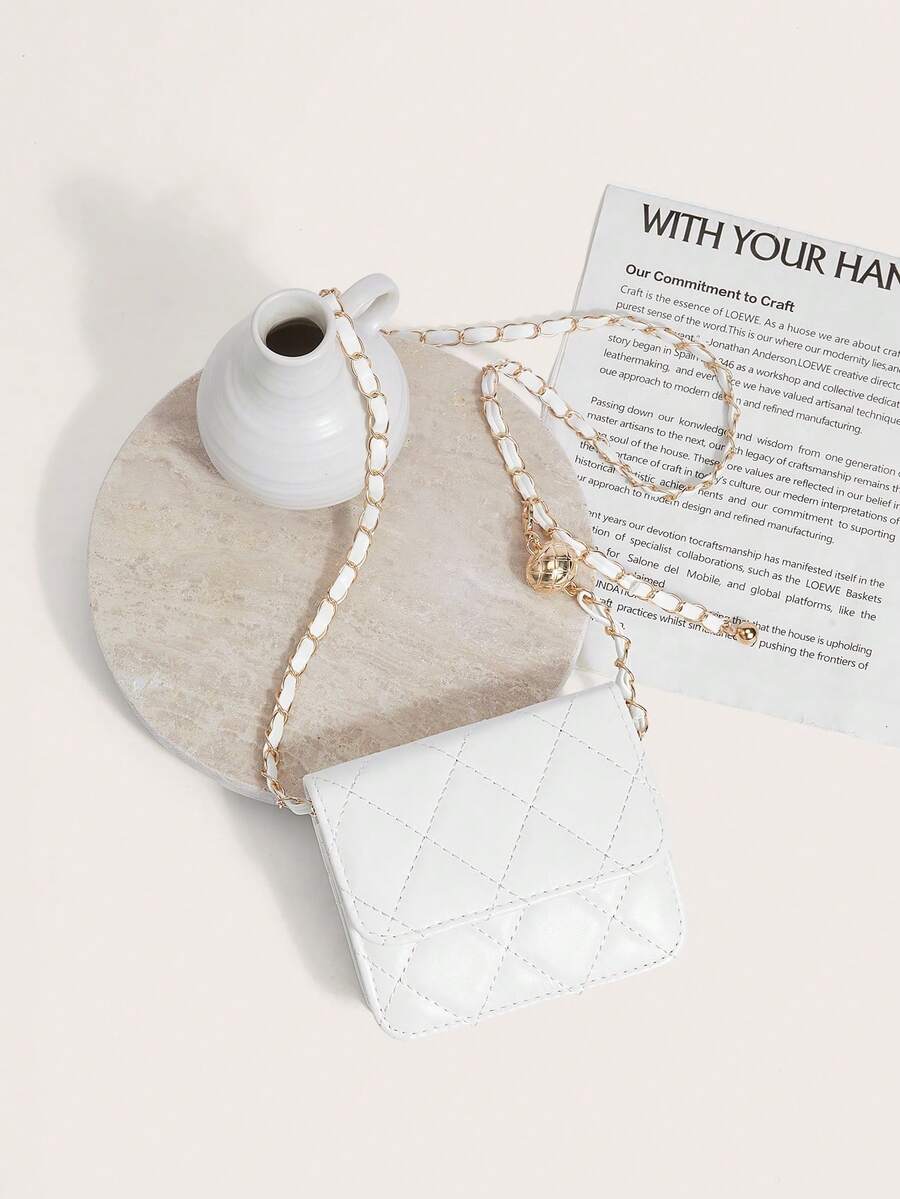 Enchnt Sac à bandoulière mini polyvalent et minimaliste de haute qualité avec broderie de strass et perles métalliques. Peut être porté en diagonale ou sous le bras. Idéal pour le printemps/été. - Blanc - Voir 1