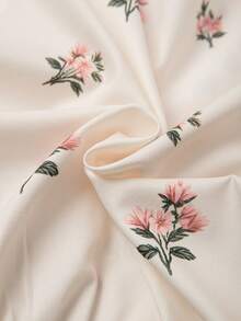 GlowEve Women's Pink Positioned Digital Print V-Neck Waist Gathered Ruffle Hem A-Line Elegant Commuter Slimming Spring/Summer Blouse - Apricot - View 5