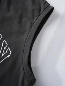 MONOPOLY X SHEIN 男童夏季休闲卡通字母印花背心和短裤套装 - 灰色 - 查看 6