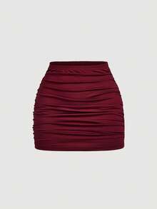 SHEIN MOD 两件套女士休闲简约褶皱紧身半身裙套装 - 彩色 - 查看 7