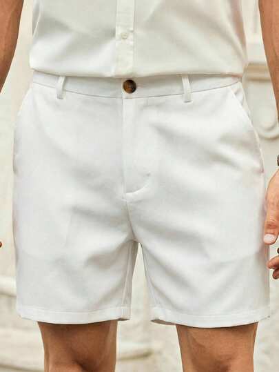 HIMLAND Men's Casual Solid Color Straight Leg Shorts, Suitable For Commuting, Summer