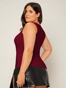 EMERY ROSE 大码女式夏季休闲通勤简约纯色方领修身背心 - 酒紅色 - 查看 2