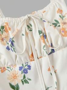 SHEIN MOD Women's Summer Floral Print Front Tie Spaghetti Strap Wide Leg Jumpsuit - Multicolor - View 7