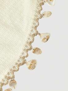 SHEIN MOD 女士抹胸上衣，带流苏系带下摆 - 杏色 - 查看 8