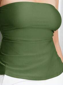 Melissa Matos Women's Solid Color Ruched Bandeau Top For Vacation - Olive Green - View 6