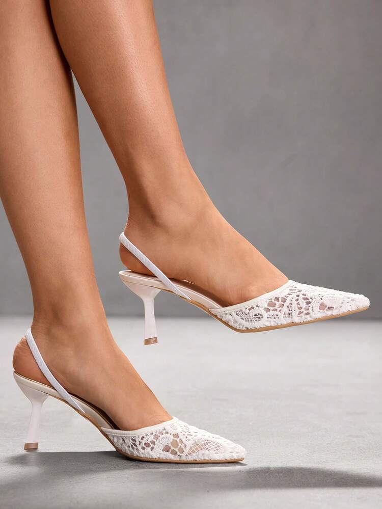 CUCCOO SZL Women's Pointed Toe Asymmetric Heel High Heels, Embroidered Mesh Design, Romantic Elegant Stylish Fashion Mesh Pumps, Formal Dress Shoes For Wedding, Party, Valentine's Day Spring Shoes