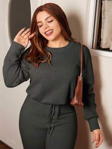 Lupita Cardoza 2件套女式圆领长袖毛衣上衣和裤子套装 - 深灰色 - 查看 4