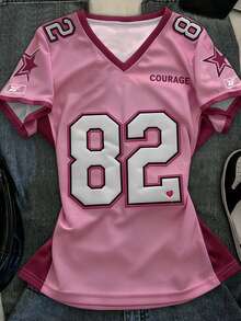 Glimmora 女士极简印花V领修身短袖T恤 - 黑色 - 查看 3