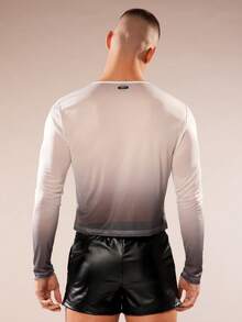 FeverCity Men's Gradient Mesh Round Neck Long Sleeve T-Shirt - Grey - View 3