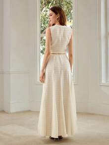 MOTF PREMIUM WOMEN'S TWEED CONTRAST BINDING SHORT VEST & GODET SKIRT 2 PIECES SET, SPRING/SUMMER - White - View 2