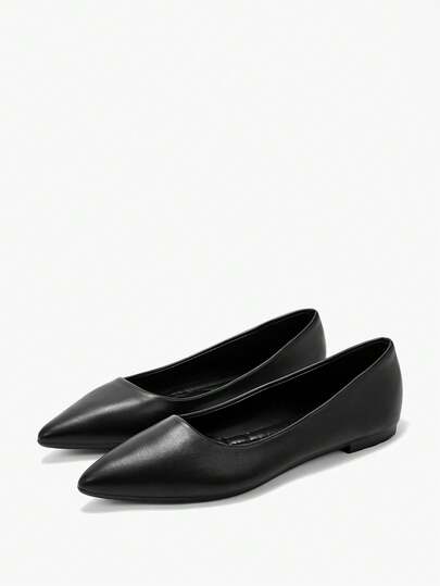 女士尖头时尚平底鞋，适合秋季户外活动 - 紫色、香槟色、红色、黄色、黑色