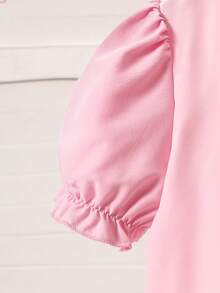 SHEIN Tween Girl Floral Print Button-Front Short Sleeve Shirt And Ruffle Hem Skirt 2-Piece Set - Pink - View 4