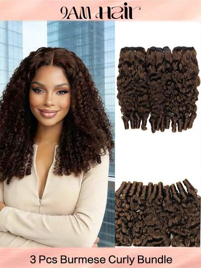 3pcs Bundles Human Hair Pixie Curls Human Hair Spiral End Chocolate Brown Burmese Curly Human Hair Bundles Weave Bundle Unprocessed Human Hair Extensions Water Wave With Spiral Curly End 100% Unprocessed Virgin Hair For Women Soft Thick Double Weft 14-26 Inch Top Quality For Women