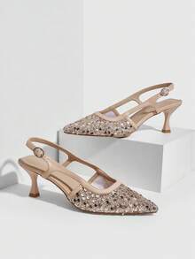 CUCCOO SZL Sapatos femininos novos com bico fino e salto agulha, elegantes, delicados e românticos. Sapatos de salto alto femininos, com tira no calcanhar, ideais para chá da tarde, encontros, festas, trabalho e ocasiões formais. Versáteis e básicos. - Damasco - Ver 4