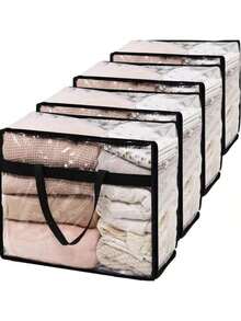 Conjunto de 1/4 Sacos de armazenamento plásticos transparentes extragrandes de 40L com zíper e alças reforçadas, ideais para guardar roupas, roupas de cama e materiais de mudança. - Multicolorido - Ver 2
