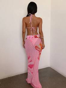 Bonvoyette Conjunto de bikini retro casual de 3 piezas para vacaciones en la playa, compuesto por top, falda larga y shorts plisados, ideal para vacaciones, fiestas en la playa, festivales de música y talla grande. Conjunto de 2 piezas con top y falda maxi para vacaciones, fiestas en la playa, cruceros y talla grande. Conjunto de 2 piezas con top y falda corta para vacaciones, fiestas en la playa, cruceros y talla grande. - Multicolor - Ver 2