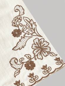 SHEIN MOD 女士米色度假风刺绣宽松阔腿裤 - 杏色 - 查看 4