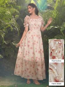Modelyn Digital Print Square Neck Short Sleeve Dress For Women Spring Dresses For Women Fleurora Spring And Summer Elegant Dress Tea Party Dress For Women Beautiful Dresses For Woman Maxi Dress For Women Picnic Dresses For Ladies Summer Dress For Women Chiffon Peasant Dress Floral Print Dress For Women - Multicolor - View 10